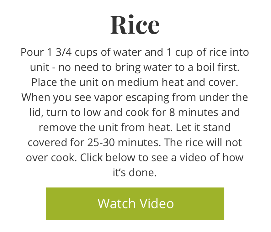 watch the video on cooking rice with 360 Cookware